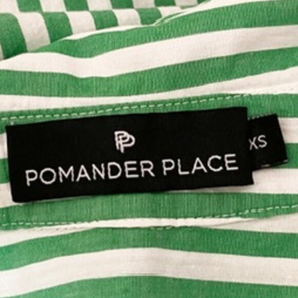 Pomander Place XS Half Sleeve Button Down High Low Green White Striped T… - Picture 5 of 7